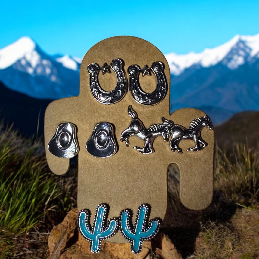 Silver and Turquoise Western Earrings Set